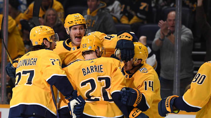 Nov 28, 2023; Nashville, Tennessee, USA; Nashville Predators right wing Michael McCarron (47)
