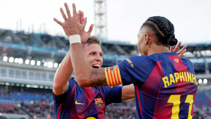 Dani Olmo (li.) und Raphinha waren gegen Atlético prägende Figuren