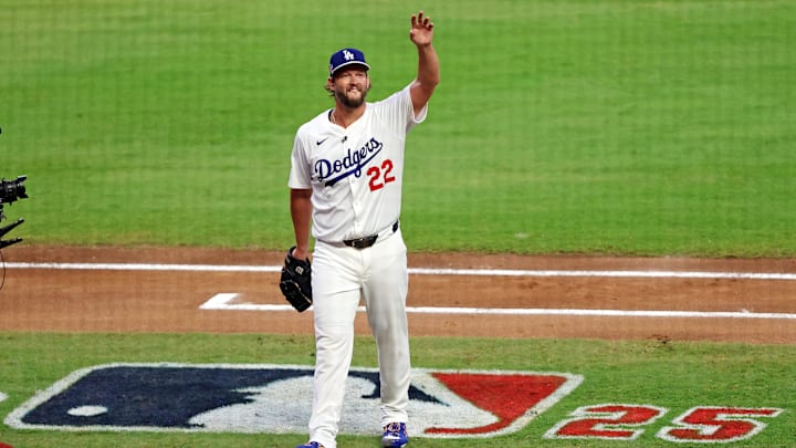 Jul 15, 2025; Cumberland, Georgia, USA; National League pitcher Clayton Kershaw (22) of the Los Angeles Dodgers leaves the game  during the first inning during the 2025 MLB All Star Game at Truist Park. Mandatory Credit: Jordan Godfree-Imagn Images