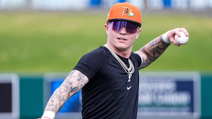 Detroit Tigers outfielder Max Clark practices during spring training.