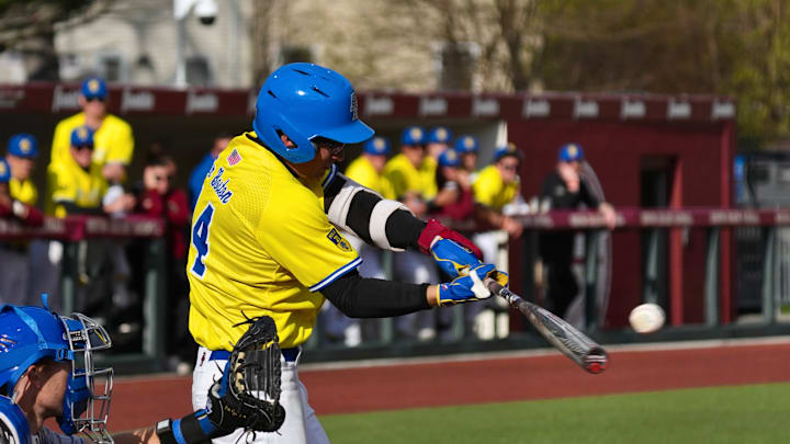 Luke Gallo hits a single at Eddie Pellagrini Diamond on April 17, 2026.