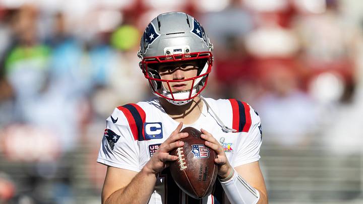 Feb 8, 2026; Santa Clara, CA, USA; New England Patriots quarterback Drake Maye (10) against the Seattle Seahawks during Super Bowl LX at Levi's Stadium. Mandatory Credit: Mark J. Rebilas-Imagn Images