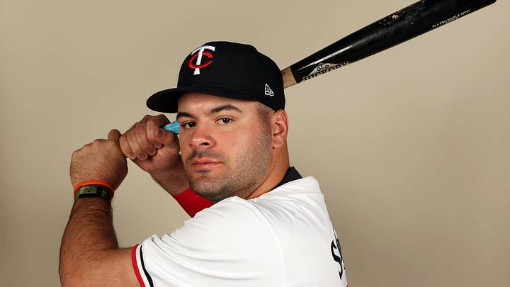 Feb 22, 2024; Lee County, FL, USA;  Minnesota Twins infielder Aaron Sabato (96) poses for a photo during photo day at Hammond Stadium. Mandatory Credit: Kim Klement Neitzel-Imagn Images