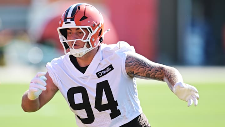 Jul 23, 2025; Berea, OH, USA; Cleveland Browns defensive tackle Mason Graham (94) runs a drill during training camp at CrossCountry Mortgage Campus. Mandatory Credit: Ken Blaze-Imagn Images