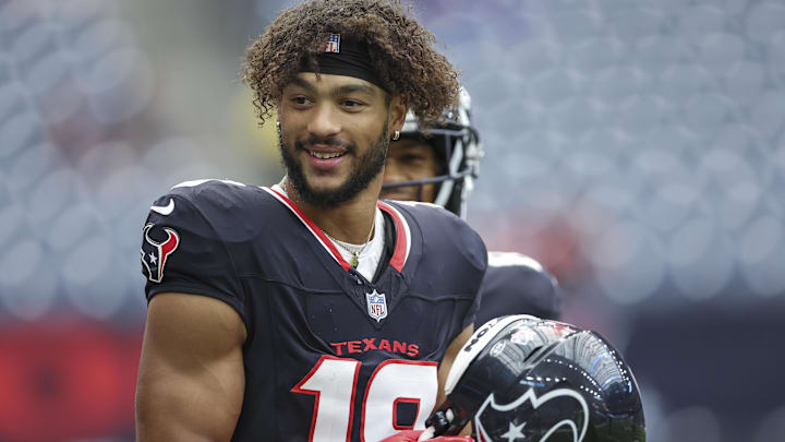 Aug 17, 2024; Houston, Texas, USA; Houston Texans wide receiver Xavier Hutchinson (19) before the game against the New York Giants at NRG Stadium. Mandatory Credit: Troy Taormina-Imagn Images