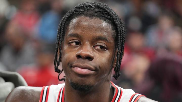 Oct 16, 2026; Chicago, Illinois, USA;  Chicago Bulls forward Caleb Wilson (8) on the bench against the Minnesota Timberwolves during the first half at United Center.  Mandatory Credit: David Banks-Imagn Images