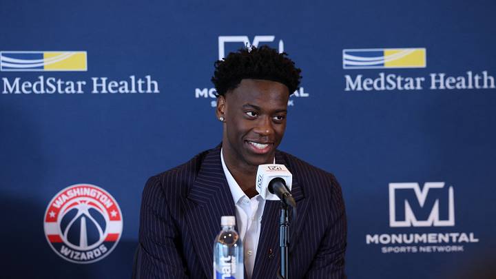 Jun 25, 2026; Washington, DC, USA; Washington Wizards first round draft pick and number one overall pick AJ Dybantsa speaks to the media during a press conference at InterContinental Hotel. Mandatory Credit: Amber Searls-Imagn Images Jun 25, 2026; Washington, DC, USA; Washington Wizards first round draft pick and number one overall pick AJ Dybantsa speaks to the media during a press conference at InterContinental Hotel. Mandatory Credit: Amber Searls-Imagn Images