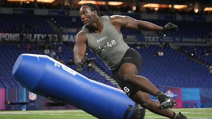 Feb 29, 2024; Indianapolis, IN, USA; Missouri defensive lineman Darius Robinson (DL46) works out