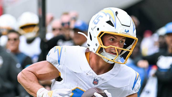 Los Angeles Chargers wide receiver Ladd McConkey (15) makes a catch against the Buffalo Bills in the second half at New Highmark Stadium. 