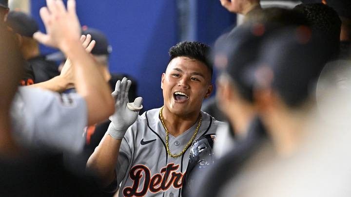 Jun 1, 2026; St. Petersburg, Florida, USA; Detroit Tigers second baseman Hao-Yu Lee (50) celebrates a home run during the sixth inning against Tampa Bay Rays at Tropicana Field. Mandatory Credit: Pablo Robles-Imagn Images Jun 1, 2026; St. Petersburg, Florida, USA; Detroit Tigers second baseman Hao-Yu Lee (50) celebrates a home run during the sixth inning against Tampa Bay Rays at Tropicana Field. Mandatory Credit: Pablo Robles-Imagn Images