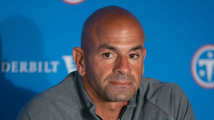Tennessee Titans Coach Robert Saleh fields questions from the media at Vanderbilt Health Football Center Friday, April 24, 2026.