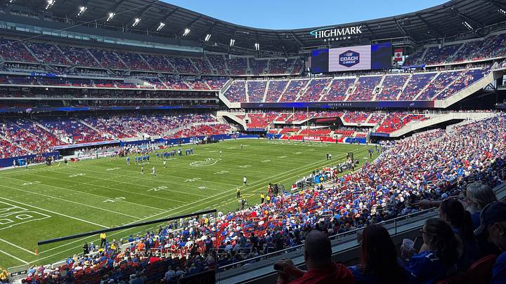 The view of the field at Highmark Stadium from section C208 before the Buffalo Bills vs the Carolina Panthers preseason game on August 15, 2026. The view of the field at Highmark Stadium from section C208 before the Buffalo Bills vs the Carolina Panthers preseason game on August 15, 2026.