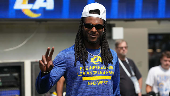 Aug 16, 2025; Inglewood, California, USA; Los Angeles Rams wide receiver Davante Adams reacts during a game against the Los Angeles Chargers at SoFi Stadium. Mandatory Credit: Kirby Lee-Imagn Images Aug 16, 2025; Inglewood, California, USA; Los Angeles Rams wide receiver Davante Adams reacts during a game against the Los Angeles Chargers at SoFi Stadium. Mandatory Credit: Kirby Lee-Imagn Images