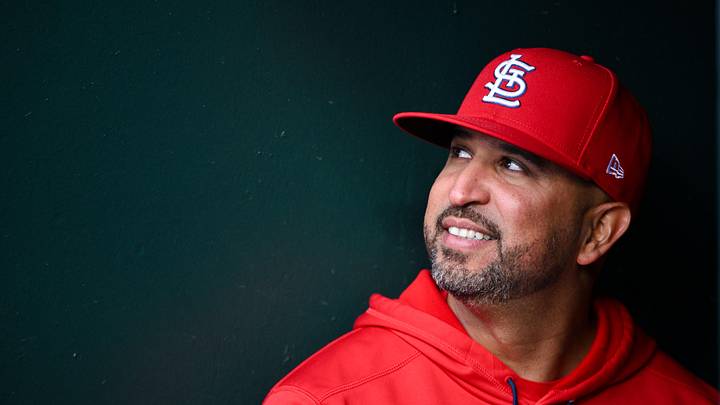 Apr 1, 2026; St. Louis, Missouri, USA; St. Louis Cardinals manager Oliver Marmol (37) looks on from the dugout after his team defeated the New York Mets at Busch Stadium. Mandatory Credit: Jeff Curry-Imagn Images
