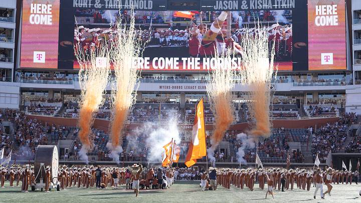 Nov 22, 2025; Austin, Texas, USA; Texas Longhorns enter Darrell K Royal-Texas Memorial Stadium. Nov 22, 2025; Austin, Texas, USA; Texas Longhorns enter Darrell K Royal-Texas Memorial Stadium.