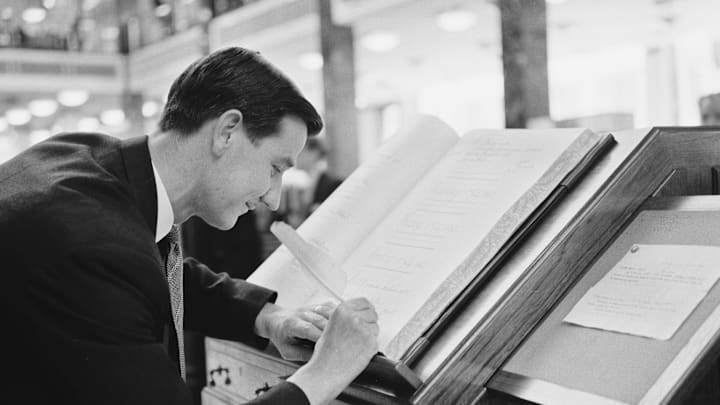 The underwriting room at Lloyd's of London circa 1960.
