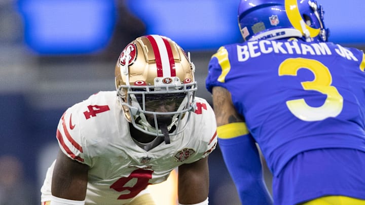 San Francisco 49ers cornerback Emmanuel Moseley (L) vs Los Angeles Rams wide receiver Odell Beckham Jr. (R)
