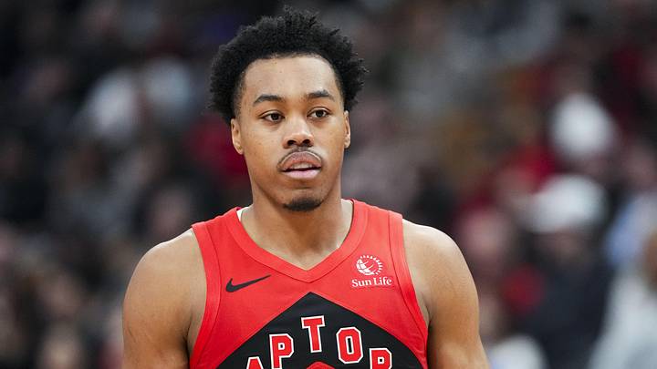 Apr 12, 2026; Toronto, Ontario, CAN;  Toronto Raptors Scottie Barnes (4) during the first half against the Brooklyn Nets at Scotiabank Arena. Mandatory Credit: Kevin Sousa-Imagn Images