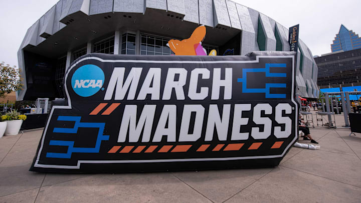 Mar 27, 2026; Sacramento, CA, USA; General view of a March Madness sign before a Sweet Sixteen game of the Sacramento Regional 2 of the women's 2026 NCAA Tournament at Golden 1 Center. Mandatory Credit: Ed Szczepanski-Imagn Images