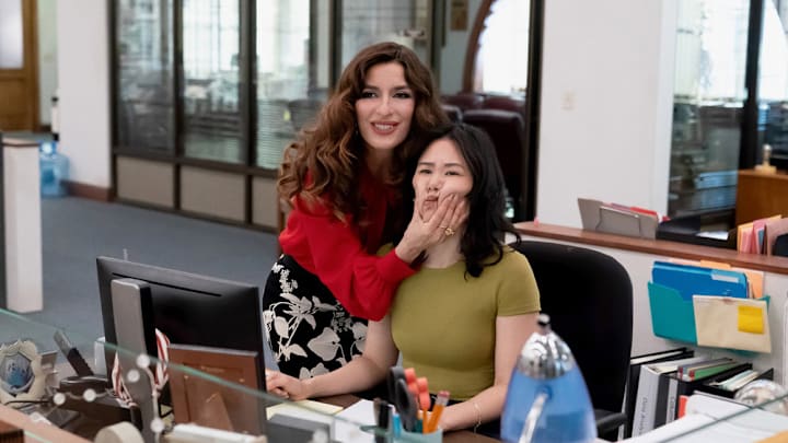 THE PAPER -- Episode 101 -- Pictured: (l-r) Sabrina Impacciatore as Esmeralda, Ramona Young as Nicole -- (Photo by: Aaron Epstein/PEACOCK)