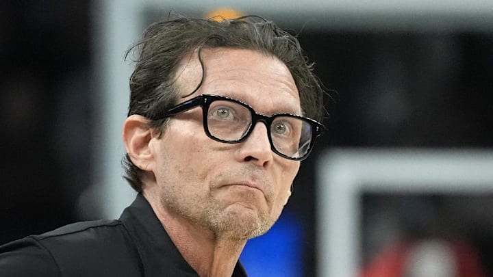 Atlanta Hawks head coach Quin Snyder looks on against the Minnesota Timberwolves.