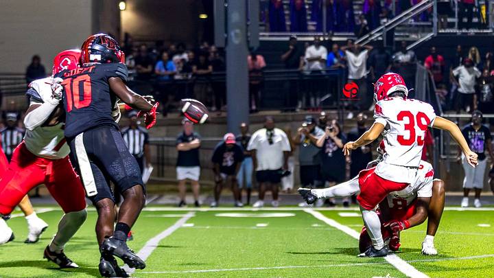 Midwest City (Oklahoma) Carl Albert placekicker Kion Floranda (right) kicks the game-winning field goal in a 31-28 win at Del City on Sept. 18, 2026. Midwest City (Oklahoma) Carl Albert placekicker Kion Floranda (right) kicks the game-winning field goal in a 31-28 win at Del City on Sept. 18, 2026.