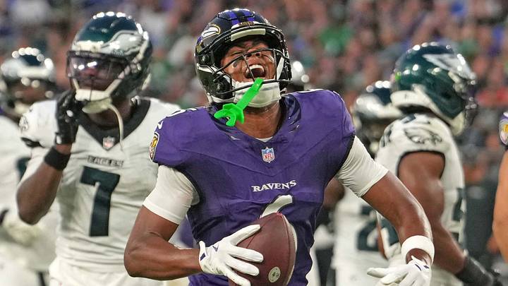 Aug 15, 2026; Baltimore, Maryland, USA; Baltimore Ravens wide receiver Ja’Kobi Lane (6) reacts following his touchdown catch during the second quarter against the Philadelphia Eagles at M&T Bank Stadium. Mandatory Credit: Mitch Stringer-Imagn Images Aug 15, 2026; Baltimore, Maryland, USA; Baltimore Ravens wide receiver Ja’Kobi Lane (6) reacts following his touchdown catch during the second quarter against the Philadelphia Eagles at M&T Bank Stadium. Mandatory Credit: Mitch Stringer-Imagn Images
