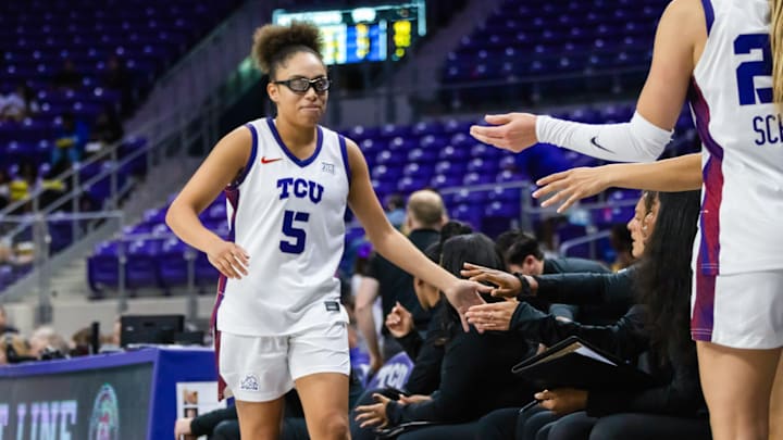 Olivia Miles heads to the bench in a TCU win over NC A&T on November 6, 2025. Olivia Miles heads to the bench in a TCU win over NC A&T on November 6, 2025.