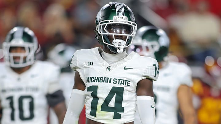 Michigan State CB Malcolm Bell looks on during the Spartans' game against the USC Trojans on Sept. 20, 2025. Michigan State CB Malcolm Bell looks on during the Spartans' game against the USC Trojans on Sept. 20, 2025.