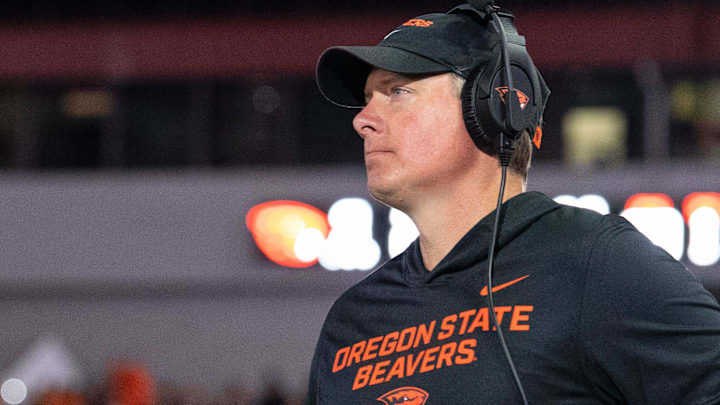 Oregon State head coach Trent Bray looks at the score during an NCAA football game against California at Reser Stadium on Saturday, Aug. 30, 2025, in Corvallis, Ore. Oregon State head coach Trent Bray looks at the score during an NCAA football game against California at Reser Stadium on Saturday, Aug. 30, 2025, in Corvallis, Ore.