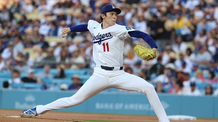 Jul 2, 2026; Los Angeles, California, USA; Los Angeles Dodgers pitcher Roki Sasaki (11) pitches against the San Diego Padres in the first inning at Dodger Stadium. Mandatory Credit: William Navarro-Imagn Images Jul 2, 2026; Los Angeles, California, USA; Los Angeles Dodgers pitcher Roki Sasaki (11) pitches against the San Diego Padres in the first inning at Dodger Stadium. Mandatory Credit: William Navarro-Imagn Images