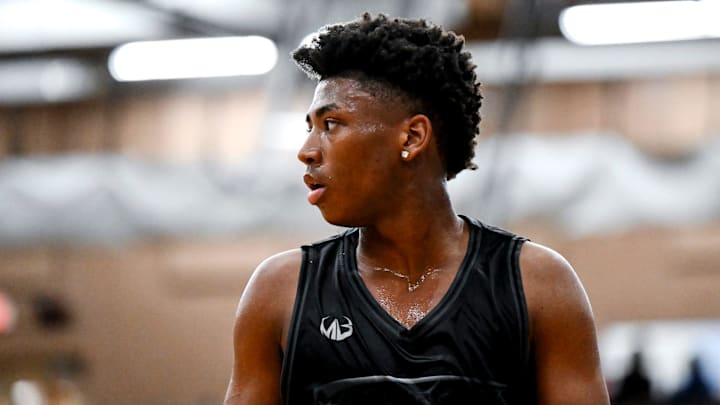 Michigan State and Team Motorcars' Jeremy Fears Jr. looks on in the game against Team Goodfellas on Thursday, June 27, 2024, during the Moneyball Pro-Am at Holt High School.