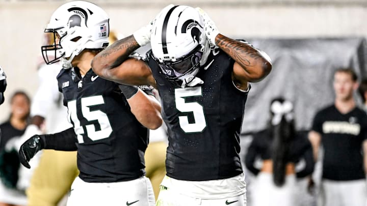 Michigan State's Jordan Hall reacts after a Boston College score during the second quarter on Saturday, Sept. 6, 2025, at Spartan Stadium in East Lansing.
