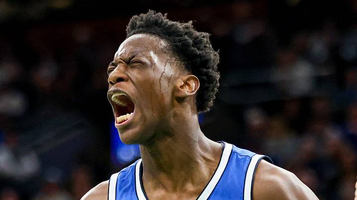 BYU's AJ Dybantsa, of Brockton, celebrates during a game against UConn at TD Garden in Boston, Massachusetts on Saturday, Nov. 15, 2025.