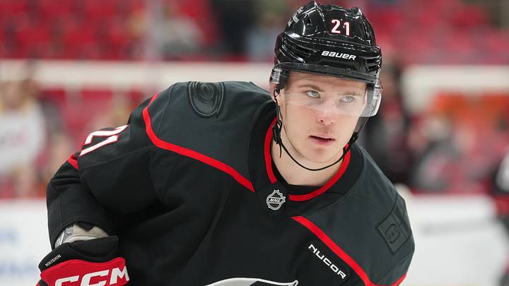 Oct 28, 2025; Raleigh, North Carolina, USA; Carolina Hurricanes defenseman Alexander Nikishin (21) skates during the warms up before a game against the Vegas Golden Knights at Lenovo Center. Mandatory Credit: James Guillory-Imagn Images Oct 28, 2025; Raleigh, North Carolina, USA; Carolina Hurricanes defenseman Alexander Nikishin (21) skates during the warms up before a game against the Vegas Golden Knights at Lenovo Center. Mandatory Credit: James Guillory-Imagn Images