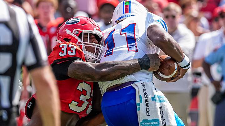 PJ Dean sacks Tennessee State Tigers QB Daylin Lee (Dale Zanine-Imagn Images)