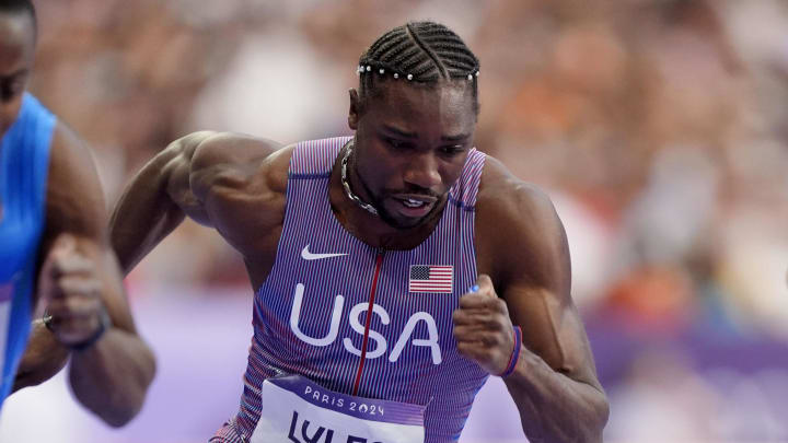 Aug 7, 2024; Paris Saint-Denis, France; Noah Lyles (USA) competes in a menís 200m semifinal during the Paris 2024 Olympic Summer Games at Stade de France. Mandatory Credit: Andrew Nelles-USA TODAY Sports Aug 7, 2024; Paris Saint-Denis, France; Noah Lyles (USA) competes in a menís 200m semifinal during the Paris 2024 Olympic Summer Games at Stade de France. Mandatory Credit: Andrew Nelles-USA TODAY Sports