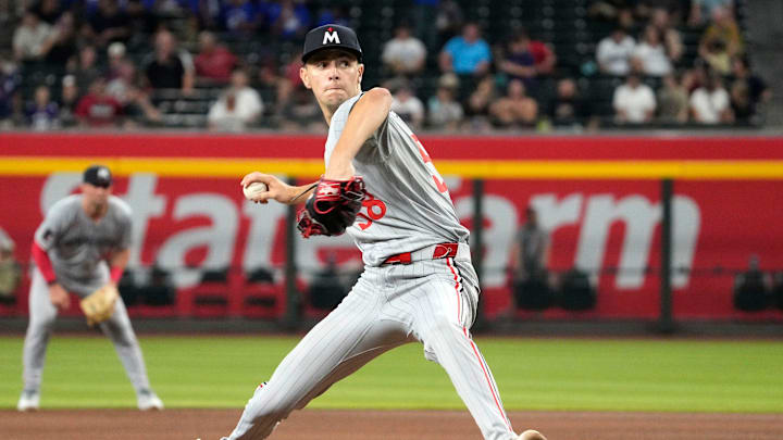 Minnesota Twins pitcher David Festa throws to the Arizona Diamondbacks in the fourth inning at Chase Field in Phoenix on Thursday, June 27, 2024. Minnesota Twins pitcher David Festa throws to the Arizona Diamondbacks in the fourth inning at Chase Field in Phoenix on Thursday, June 27, 2024.
