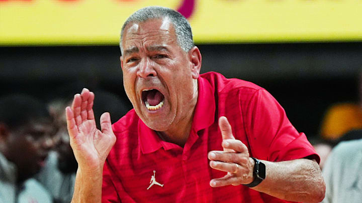 Houston Cougars men's basketball head coach Kelvin Sampson reacts.