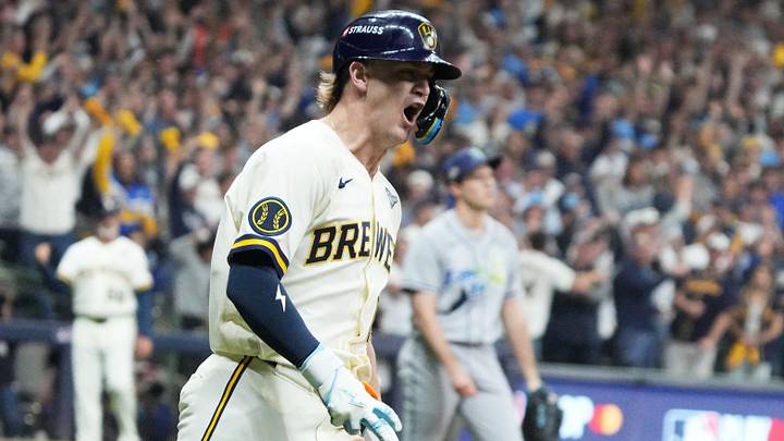 Oct 24, 2026; Milwaukee, Wisconsin, USA; Milwaukee Brewers shortstop Cooper Pratt (12) runs after hitting an RBI single Tampa Bay Rays during the seventh inning in game two of the 2026 World Series at American Family Field. Mandatory Credit: Michael McLoone-Imagn Images Oct 24, 2026; Milwaukee, Wisconsin, USA; Milwaukee Brewers shortstop Cooper Pratt (12) runs after hitting an RBI single Tampa Bay Rays during the seventh inning in game two of the 2026 World Series at American Family Field. Mandatory Credit: Michael McLoone-Imagn Images