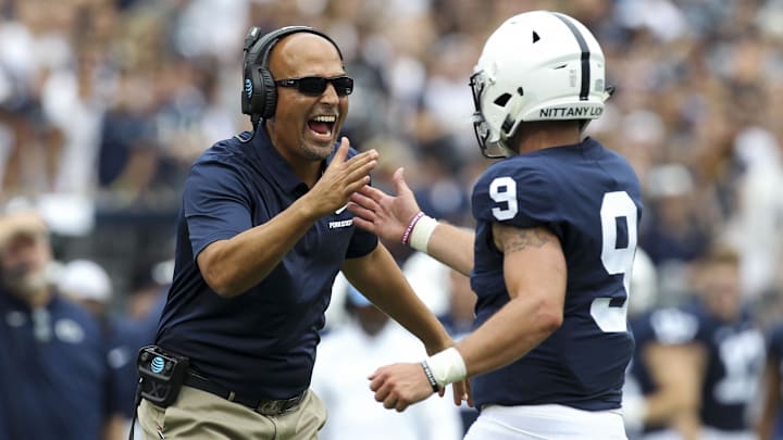 Penn State coach James Franklin congratulates quarterback Trace McSorley after scoring a touchdown during a 2018 Nittany Lions game at Beaver Stadium. Penn State coach James Franklin congratulates quarterback Trace McSorley after scoring a touchdown during a 2018 Nittany Lions game at Beaver Stadium.