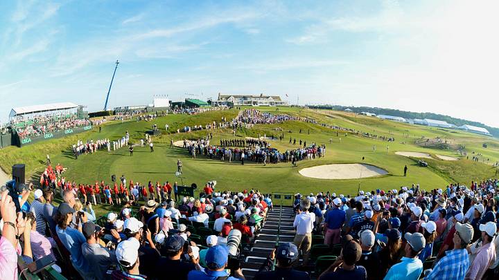 Jun 17, 2018; Southampton, NY, USA; Overall view during the trophy presentation for Brooks Koepka after the final round of the U.S. Open golf tournament at Shinnecock Hills GC - Shinnecock Hills Golf C. Mandatory Credit: Dennis Schneidler-Imagn Images Jun 17, 2018; Southampton, NY, USA; Overall view during the trophy presentation for Brooks Koepka after the final round of the U.S. Open golf tournament at Shinnecock Hills GC - Shinnecock Hills Golf C. Mandatory Credit: Dennis Schneidler-Imagn Images