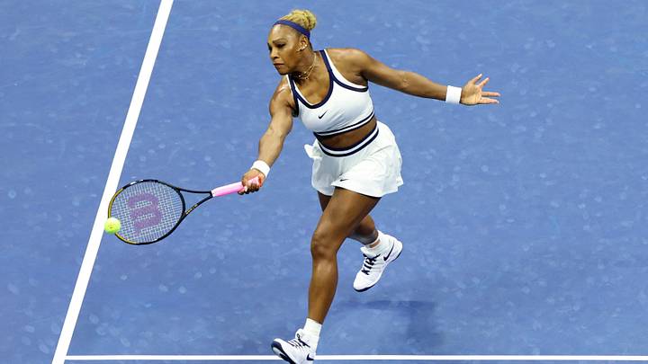 Serena Williams of the U.S. in action during her first round match with Venus Williams