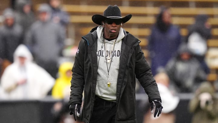 Apr 27, 2024; Boulder, CO, USA; Colorado Buffaloes head coach Deion Sanders during a spring game event at Folsom Field. Mandatory Credit: Ron Chenoy-USA TODAY Sports