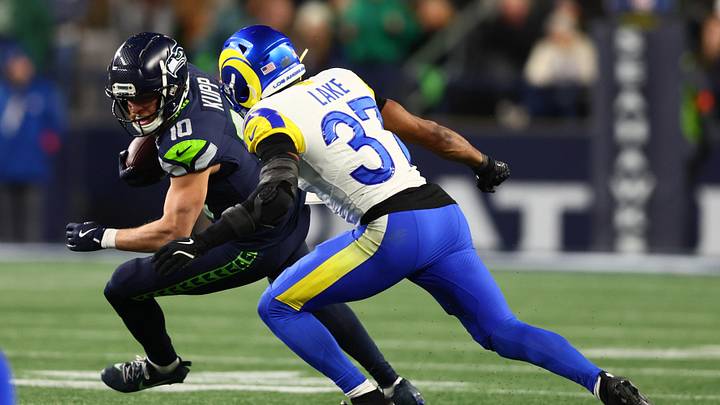 Jan 25, 2026; Seattle, WA, USA; Seattle Seahawks wide receiver Cooper Kupp (10) runs against Los Angeles Rams safety Quentin Lake (37) during the second half in the 2026 NFC Championship Game at Lumen Field. Mandatory Credit: Kevin Ng-Imagn Images Jan 25, 2026; Seattle, WA, USA; Seattle Seahawks wide receiver Cooper Kupp (10) runs against Los Angeles Rams safety Quentin Lake (37) during the second half in the 2026 NFC Championship Game at Lumen Field. Mandatory Credit: Kevin Ng-Imagn Images