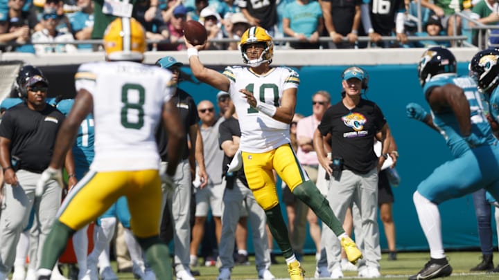 Green Bay Packers quarterback Jordan Love suffered an injured groin during this first-quarter play at the Jaguars.