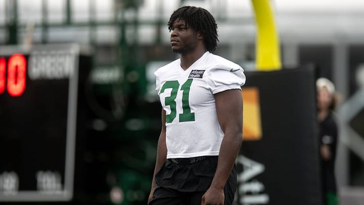 Jul 30, 2026; Florham Park, NJ, USA; New York Jets edge David Bailey (31) warms up during training camp at Atlantic Health Jets Training Center. Mandatory Credit: John Jones-Imagn Images Jul 30, 2026; Florham Park, NJ, USA; New York Jets edge David Bailey (31) warms up during training camp at Atlantic Health Jets Training Center. Mandatory Credit: John Jones-Imagn Images