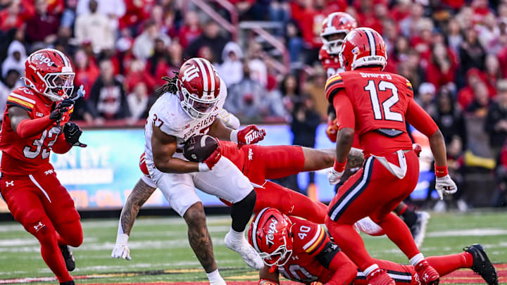 Indiana tight end Riley Nowakowski runs past Maryland defense in last Saturday's 55-10 victory.