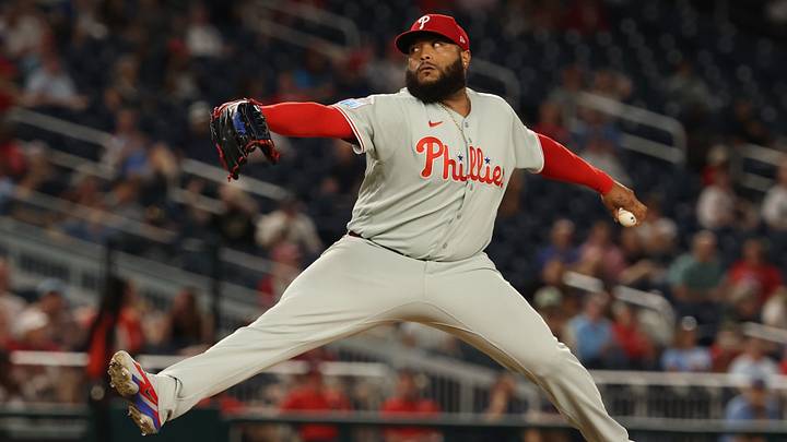 Sep 16, 2026; Washington, District of Columbia, USA; Philadelphia Phillies pitcher José Alvarado (46) pitches against the Washington Nationals during the eighth inning at Nationals Park. Mandatory Credit: Geoff Burke-Imagn Images Sep 16, 2026; Washington, District of Columbia, USA; Philadelphia Phillies pitcher José Alvarado (46) pitches against the Washington Nationals during the eighth inning at Nationals Park. Mandatory Credit: Geoff Burke-Imagn Images