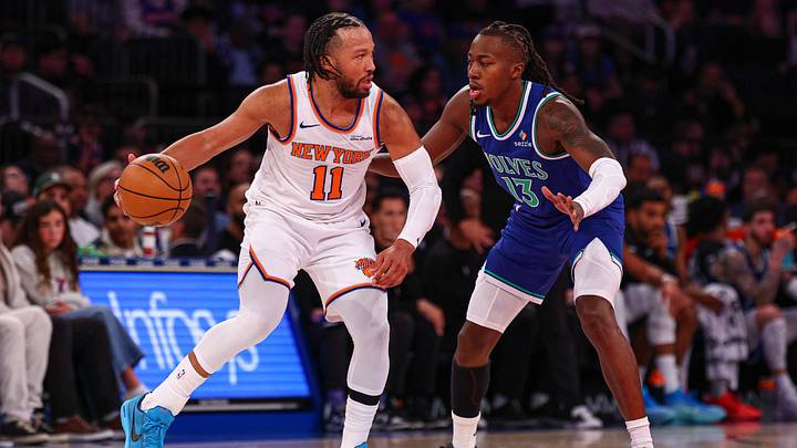 Oct 12, 2026; New York, New York, USA; New York Knicks point guard Jalen Brunson (11) is guarded by Minnesota Timberwolves point guard Ayo Dosunmu (13) during the first quarter at Madison Square Garden. Mandatory Credit: Vincent Carchietta-Imagn Images Oct 12, 2026; New York, New York, USA; New York Knicks point guard Jalen Brunson (11) is guarded by Minnesota Timberwolves point guard Ayo Dosunmu (13) during the first quarter at Madison Square Garden. Mandatory Credit: Vincent Carchietta-Imagn Images